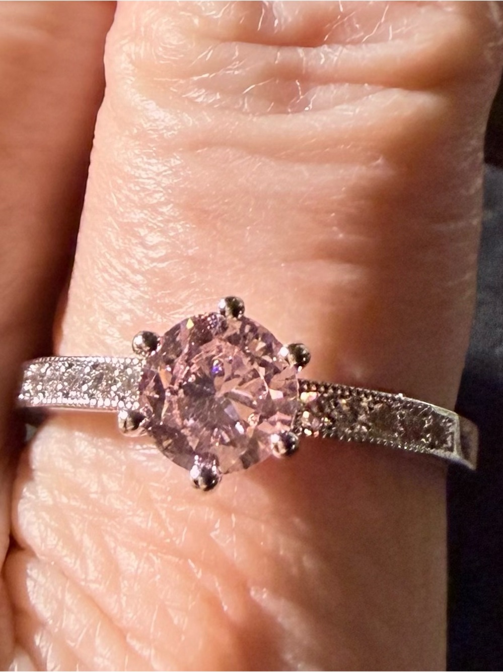 Silver and Pink Solitaire Ring Size 9